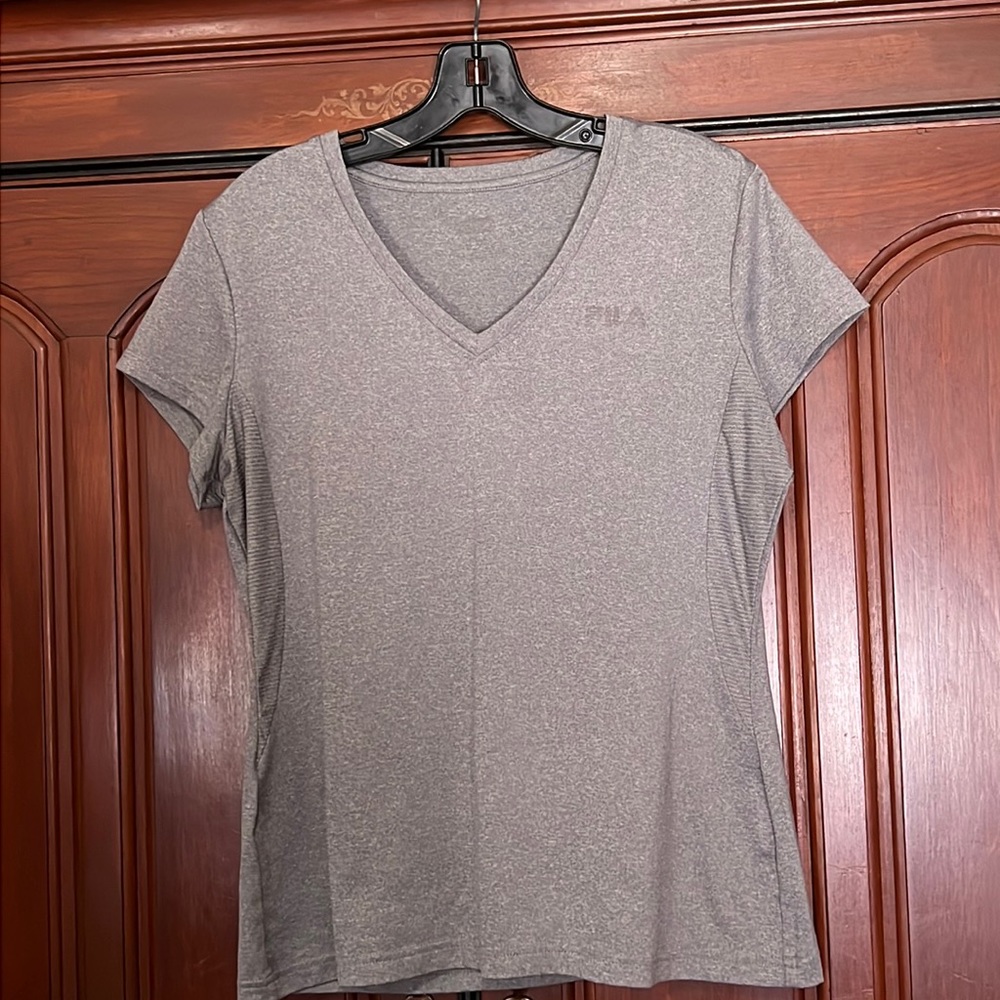 Fila Gray V Neck Short Sleeve Workout Shirt